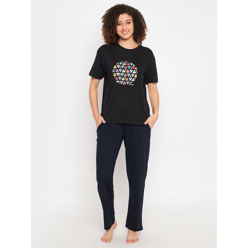 Clovia Cotton Printed Half Sleeves T-Shirt and Pyjama (Set of 2) (L)