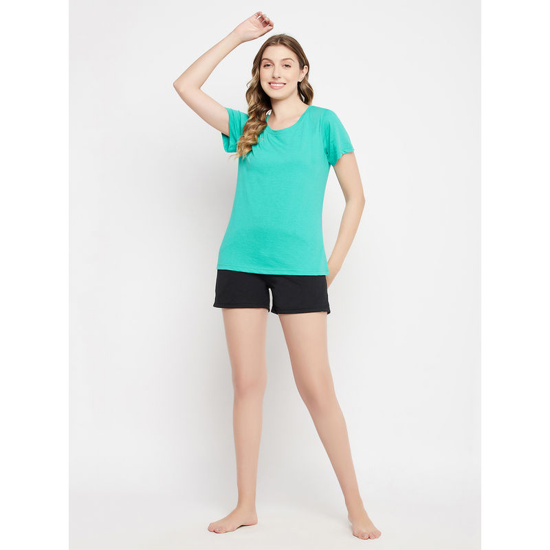 Clovia Blue Cotton Solid Sleepwear T-Shirt (M)
