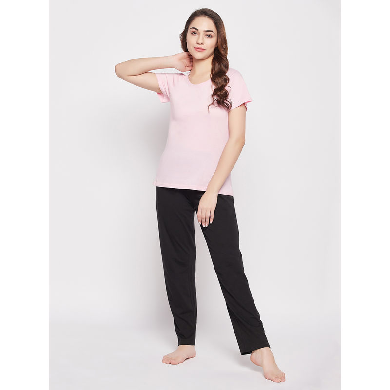 Clovia Pink Cotton Solid Sleepwear T-Shirt (S)