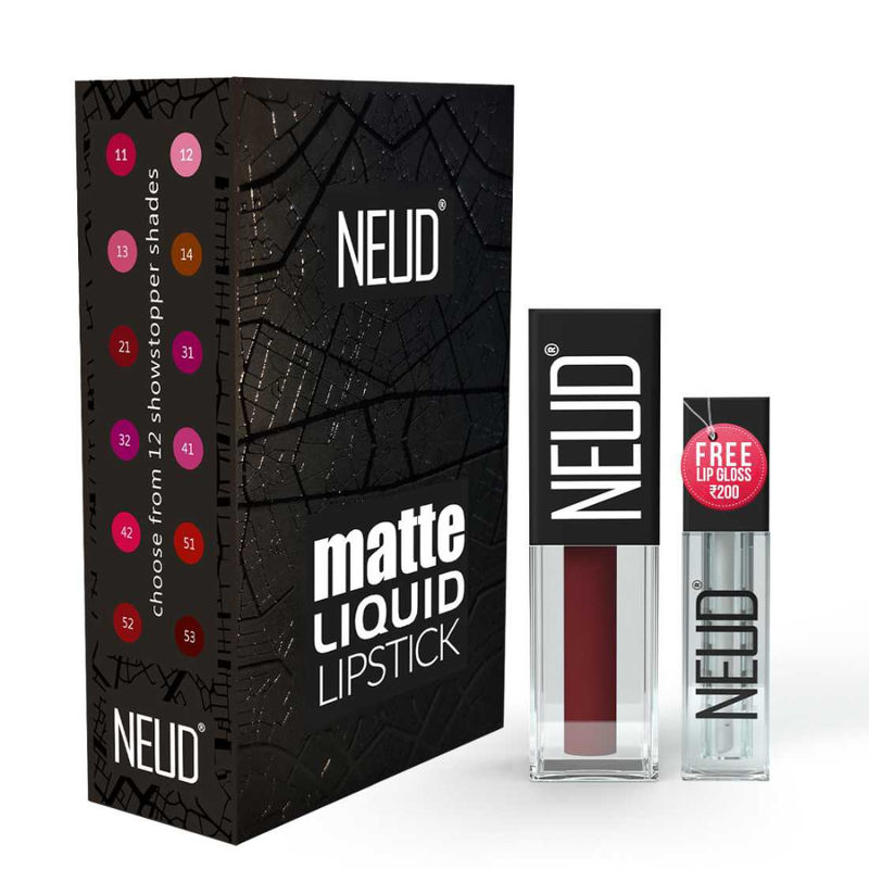 Neud Matte Liquid Lipstick Smudge Proof 12-Hour Stay Formula with Free Lip Gloss - Mocha Brownie