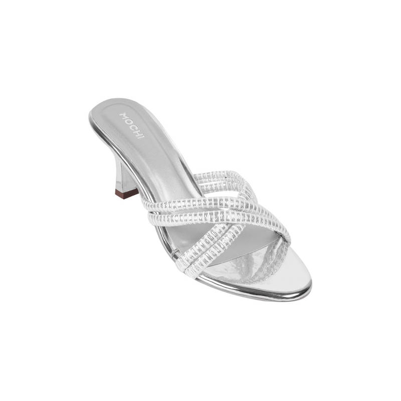 Mochi Silver Casual Sandal Heels (Euro 39)