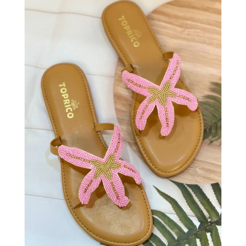 Toprico Starfish Beads Embroidered Pink Flats (EURO 42)