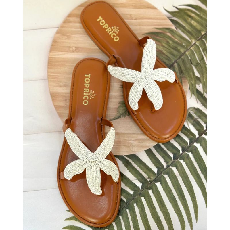 Toprico Starfish Beads Embroidered White Flats (EURO 39)