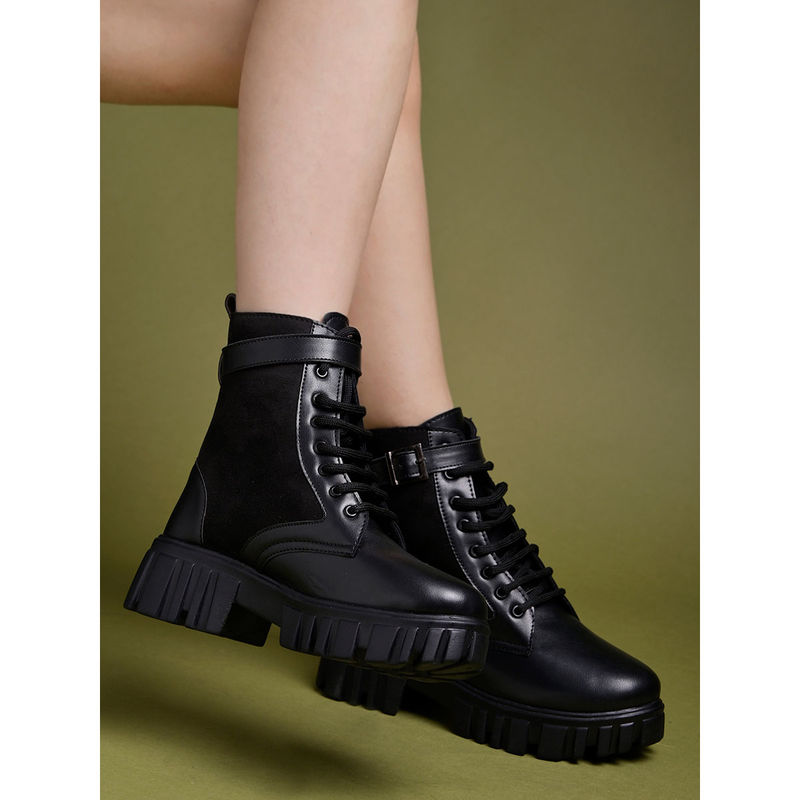 Shoetopia Smart Casual Buckle Detailed Black Boots for Women (EURO 37)