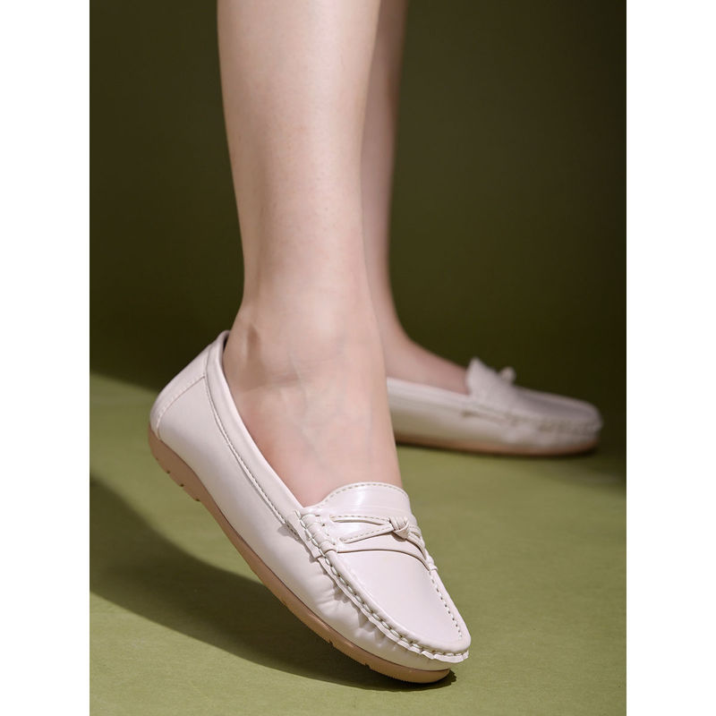 Shoetopia Upper Bow Detailed Cream Loafers for Women (EURO 41)
