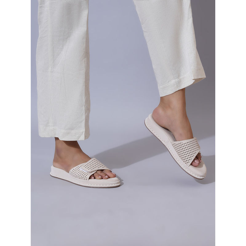 Sherrif Shoes Beige Embellished Open Toe Flats (EURO 36)