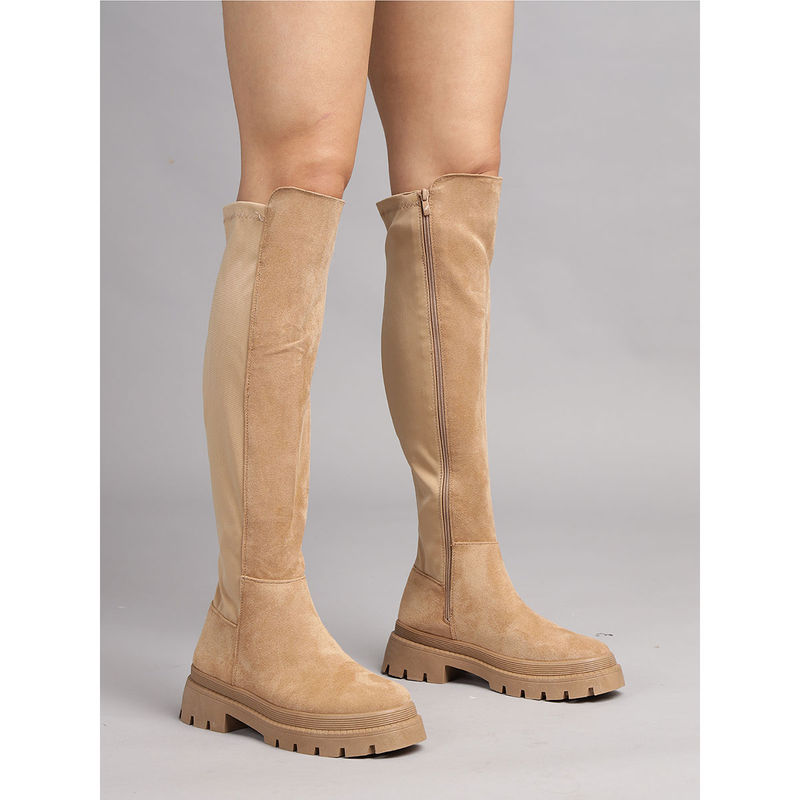 Truffle Collection Beige Solid Boots (UK 4)