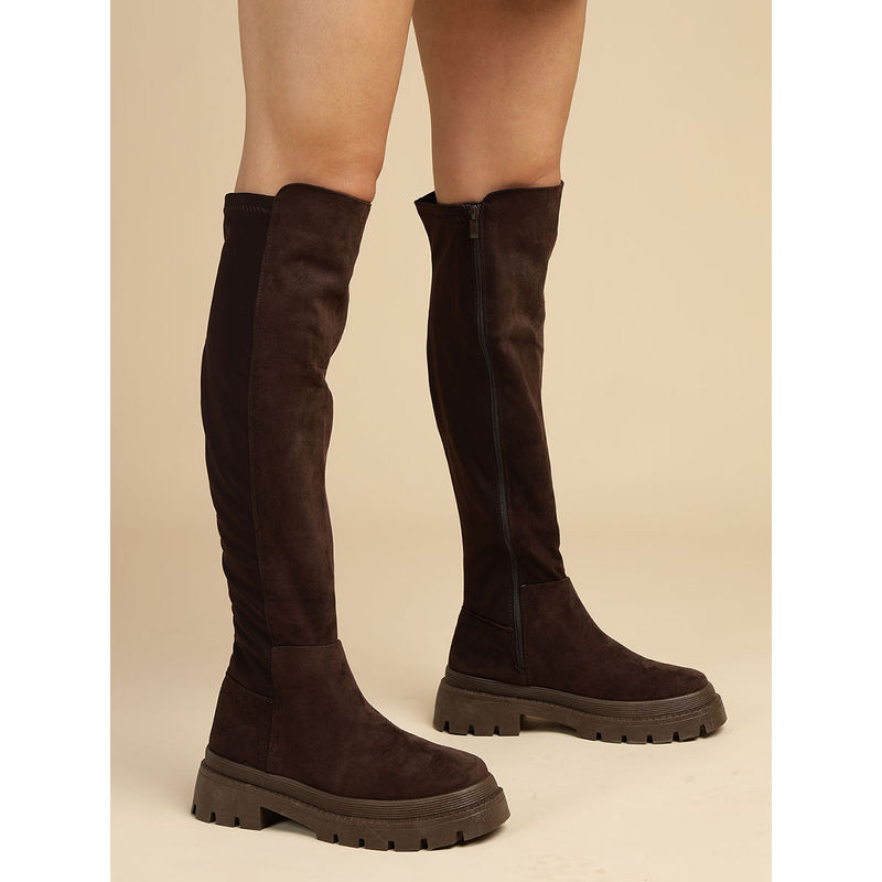 Truffle Collection Brown Solid Boots (UK 5)