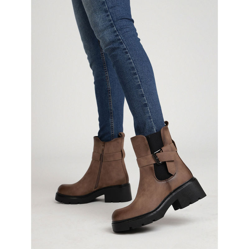 Truffle Collection Tan Solid Buckle Boots (UK 3)