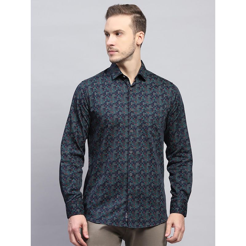 Monte Carlo Men Printed Green Collar Neck Full Sleeve Shirt (3XL)