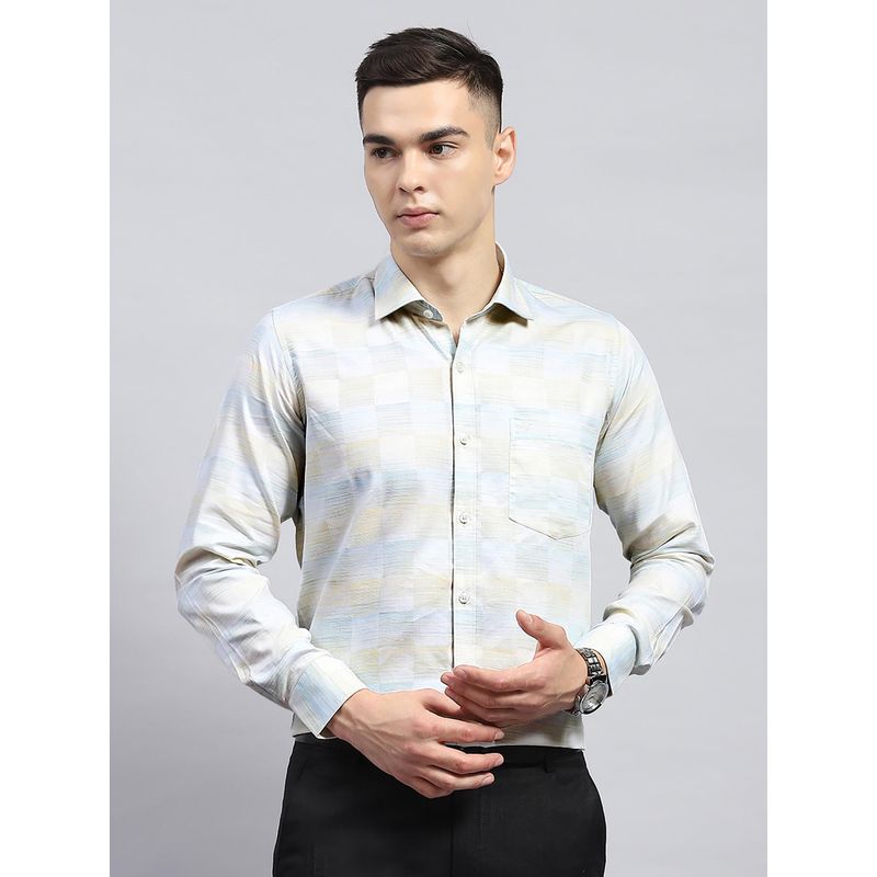 Monte Carlo Men Green Checkered Collar Neck Full Sleeve Shirt (XL)