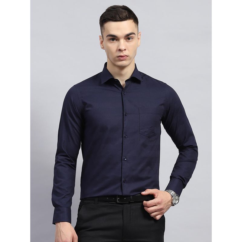 Monte Carlo Men Navy Blue Self Design Collar Neck Full Sleeve Shirt (3XL)