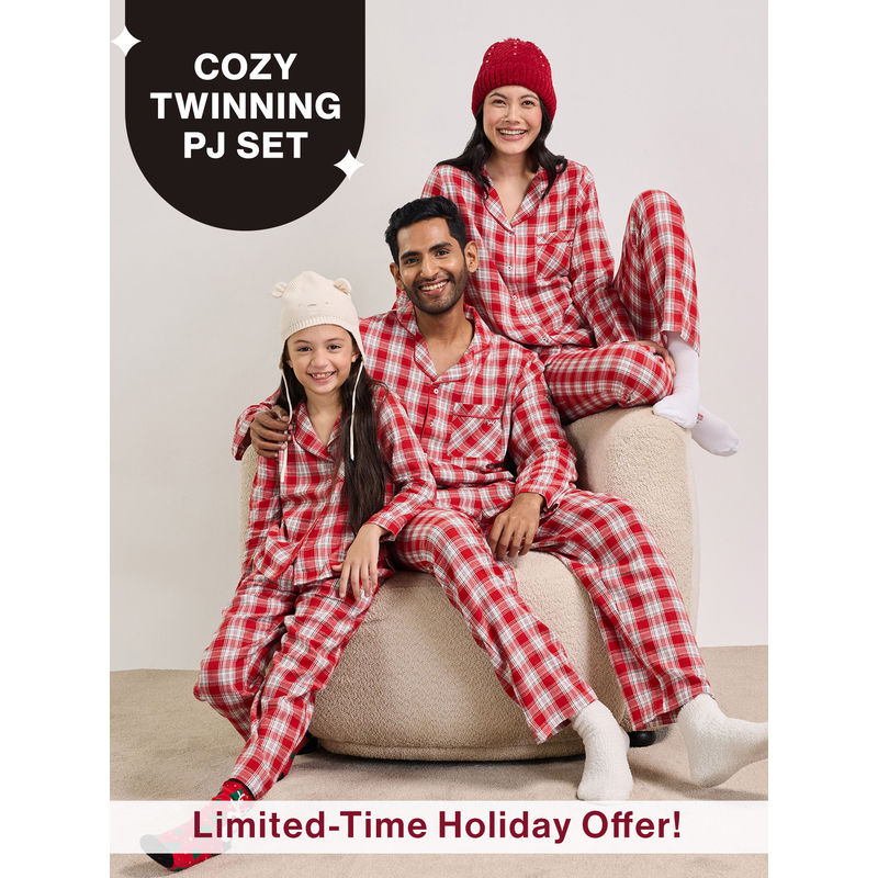 Nykd By Nykaa Holiday Special Matching Twinning FamJam Pyjama Set of 2 for Men in Super Soft Cotton-NYS950 Red & White (2XL)