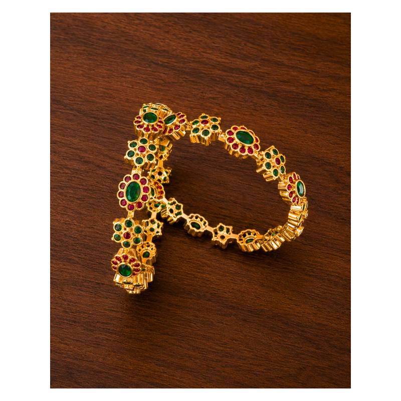 ZEVARLY Gold-Plated Cz Studded Bangles (2.4)