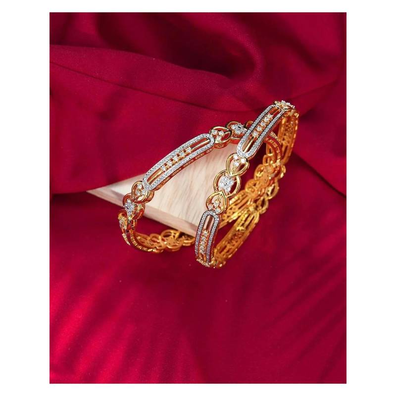 ZEVARLY Gold-Plated Cz Studded Bangles (2.4)