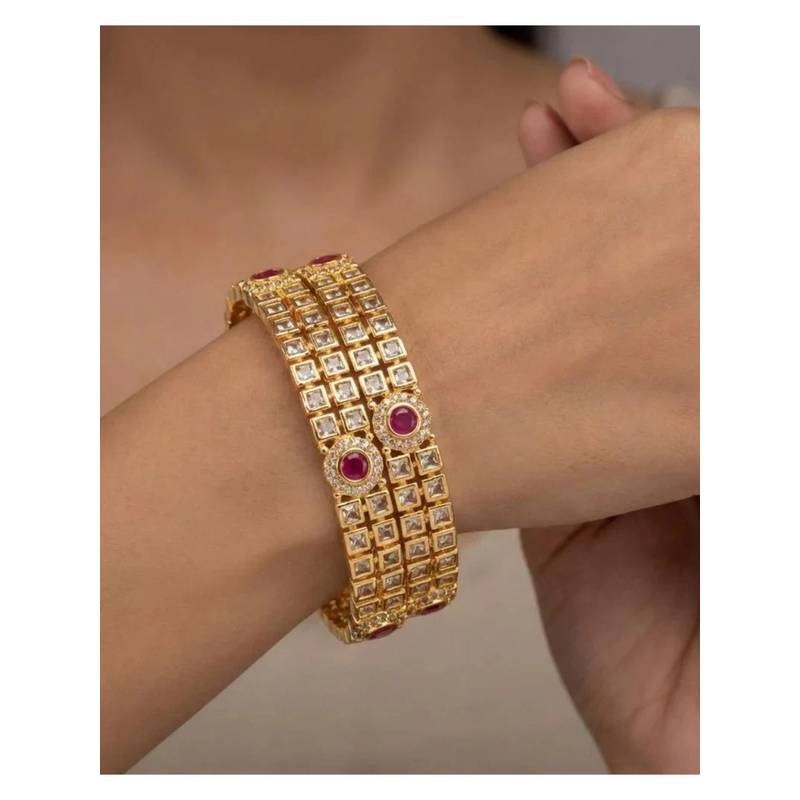ZEVARLY Gold-Plated American Diamond Stone-Studded Bangles (2.4)