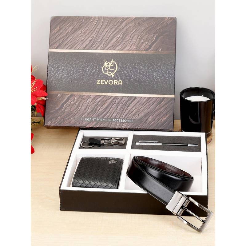 Zevora Buy ZEVORA Men Reversible Black Belt with Wallet, Pen & Keychain Online