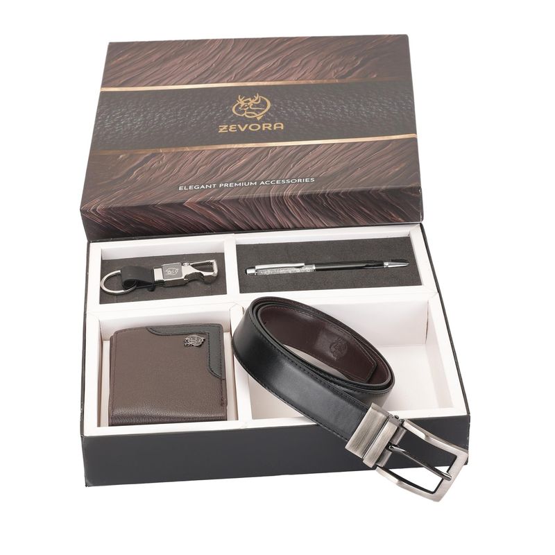 ZEVORA Men Reversible Black Belt with Wallet, Pen & Keychain (28)