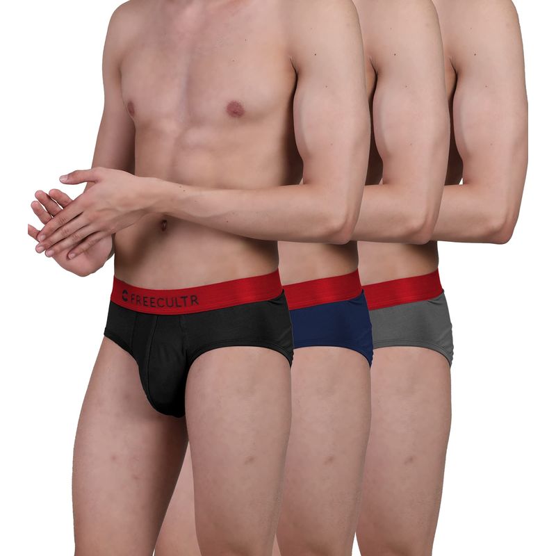 FREECULTR Mens Underwear AntiBacterial Micromodal AntiChaffing Brief, Pack of 3 - Multi-Color (L)