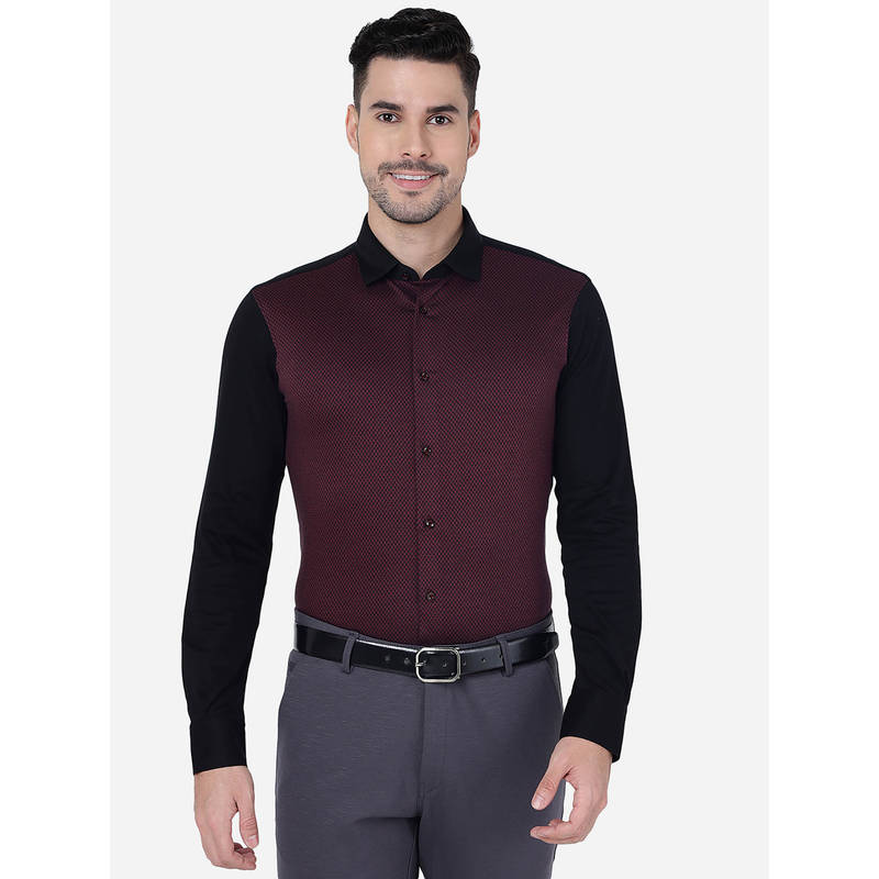 JB Studio JB Maroon & Black 100% Cotton Slim Fit Solid Formal Party Wear Shirt (39)