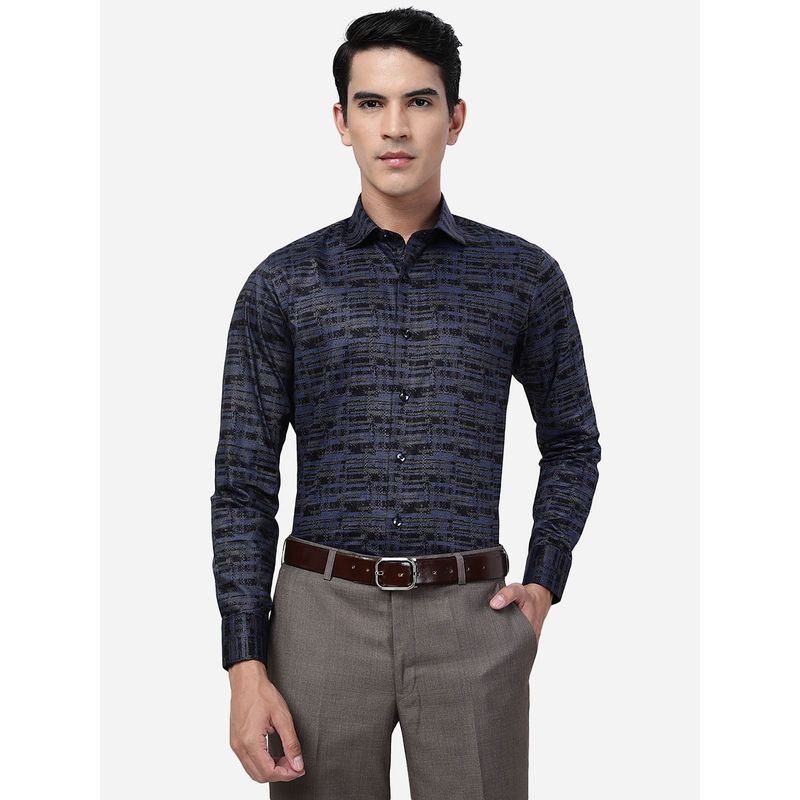 JB Studio JB Blue 100% Cotton Slim Fit Printed Formal Party Wear Shirt (40)