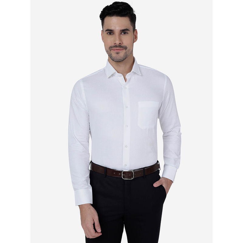 Metal Mens White 100% Cotton Slim Fit Solid Formal Shirt (39)