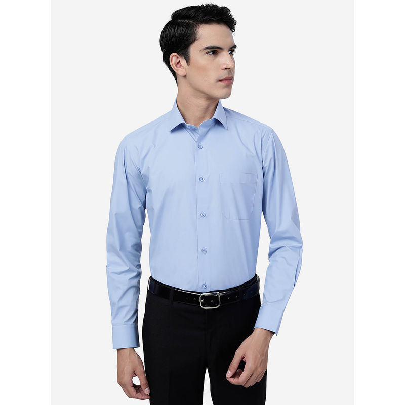 Greenfibre Mens Sky Blue Cotton Blend Slim Fit Solid Formal Shirt (40)