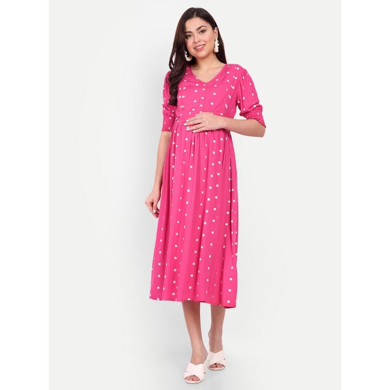 Aaruvi Ruchi Verma Pink Polka Maternity Dress (M)