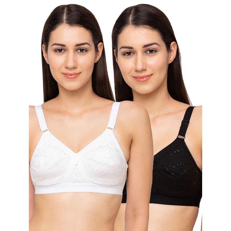 Juliet Womens Non Padded Non Wired Bra Combo Chandni White Black (40C)