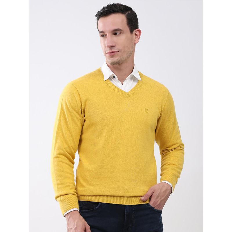 Monte Carlo Men V-Neck Full Sleeves Sweater - Yellow (2XL)