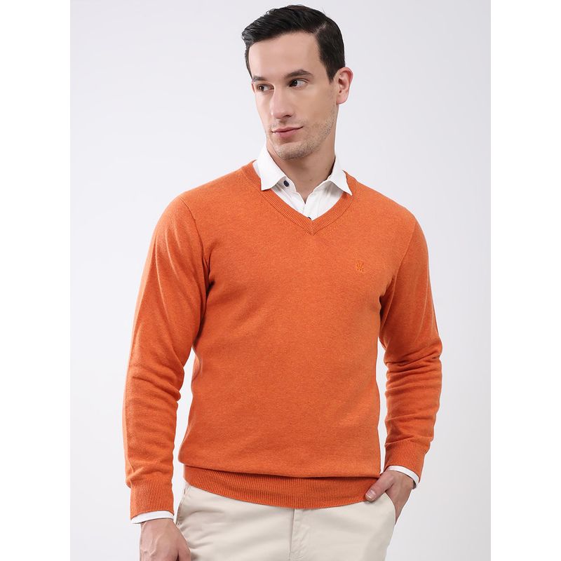 Monte Carlo Men V-Neck Full Sleeves Sweater - Orange (3XL)