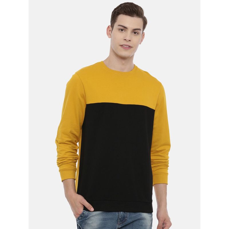 3PIN Men Mustard & Black Colourblocked Sweatshirt (M)