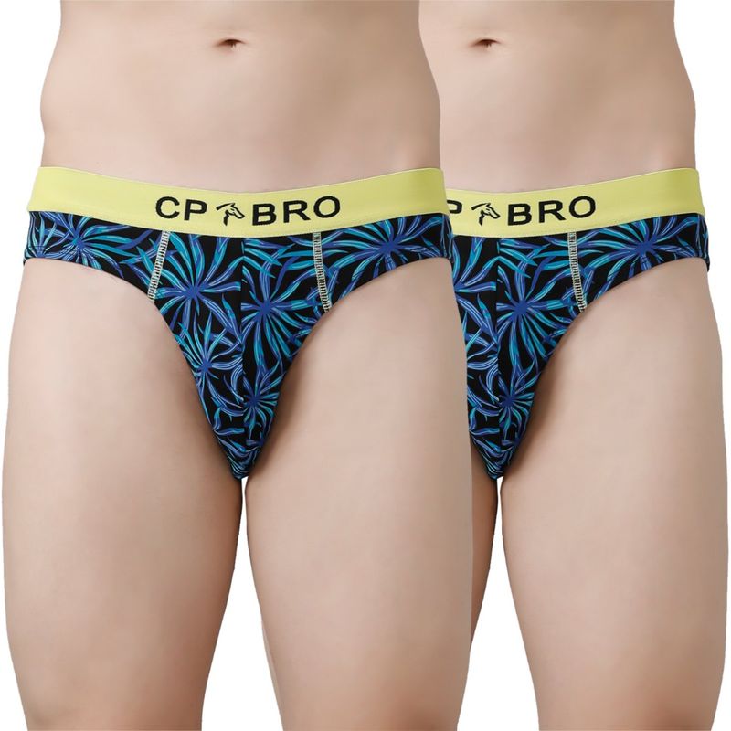 CP BRO Printed Briefs with Exposed Waistband Value - Blue Leaf & Blue Leaf (Pack of 2) (L)