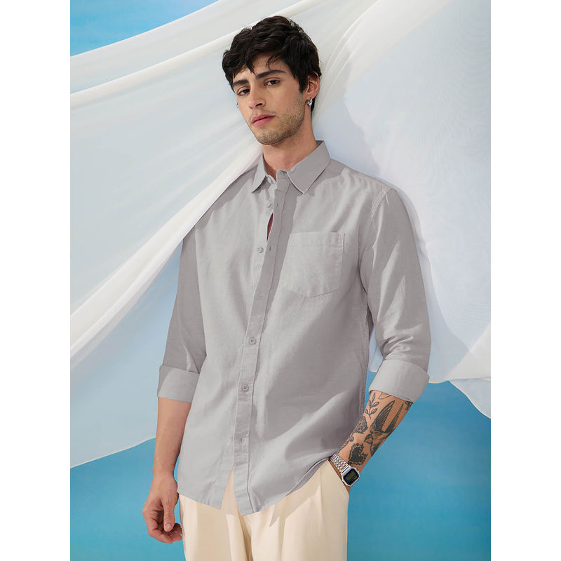 The Souled Store Cotton Linen Cloud Grey Men Cotton Linen Shirt (M)