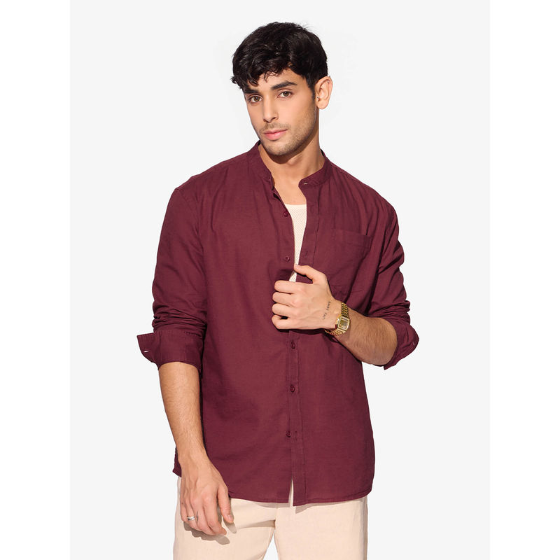 The Souled Store Solids : Classic Maroon Cotton Linen Shirt (2XL)