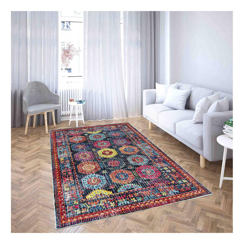 Neu Looms Blue Ethnic Handmade Viscose Wool Rug (5x8 feet)