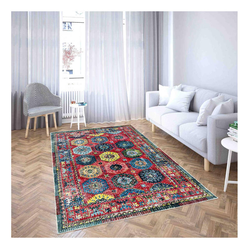 Neu Looms Red Ethnic Handmade Viscose Wool Rug (5x8 feet)