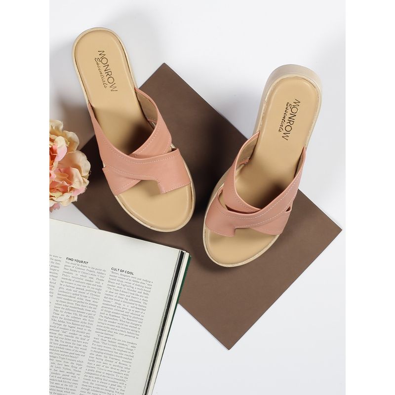 Monrow Solid Pink Wedges Heels (EURO 37)
