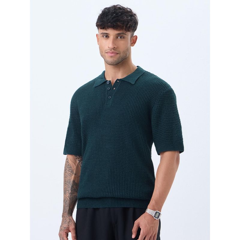 The Souled Store Casual Knit Sweater Blaze Men Textured Polo T-Shirt (XS)