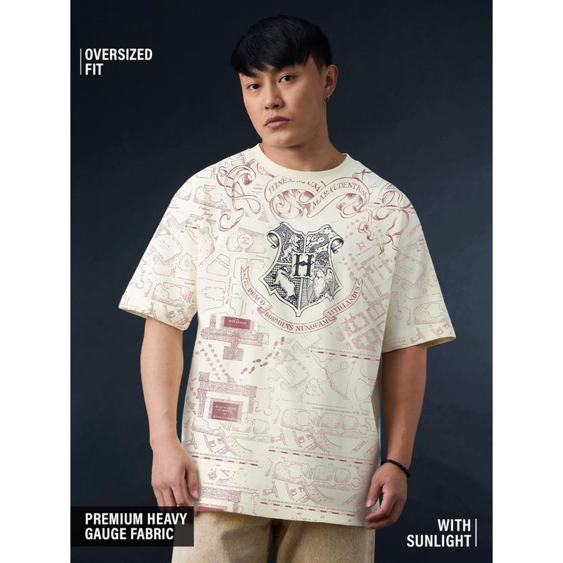 The Souled Store Official Harry Potter Marauder's Map (Solar) Men Oversized T-shirt (S)