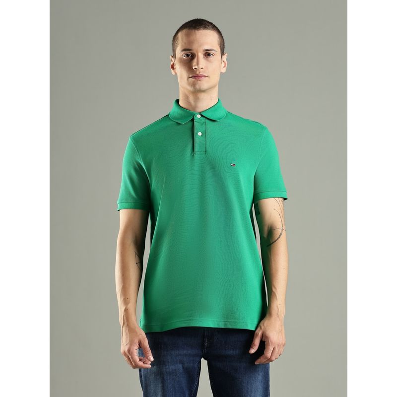 Tommy Hilfiger Solid Regular Fit Cotton Green Polo T-Shirt (M)
