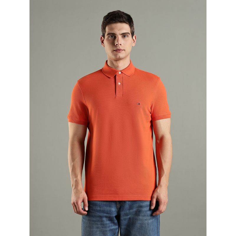 Tommy Hilfiger Solid Regular Fit Cotton Orange Polo T-Shirt (XS)