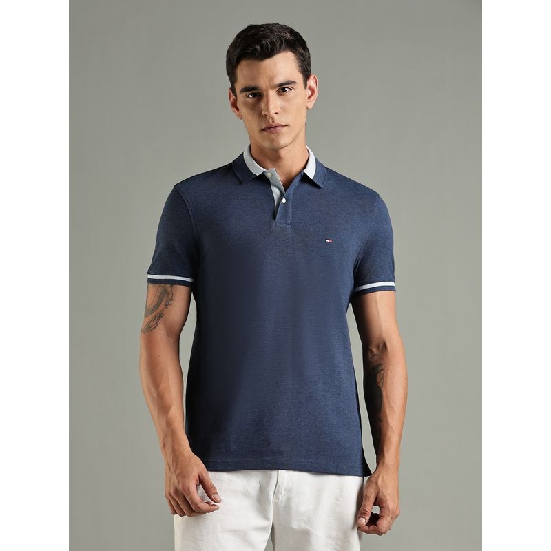 Tommy Hilfiger Solid Regular Fit Cotton Navy Blue Polo T-Shirt (XS)