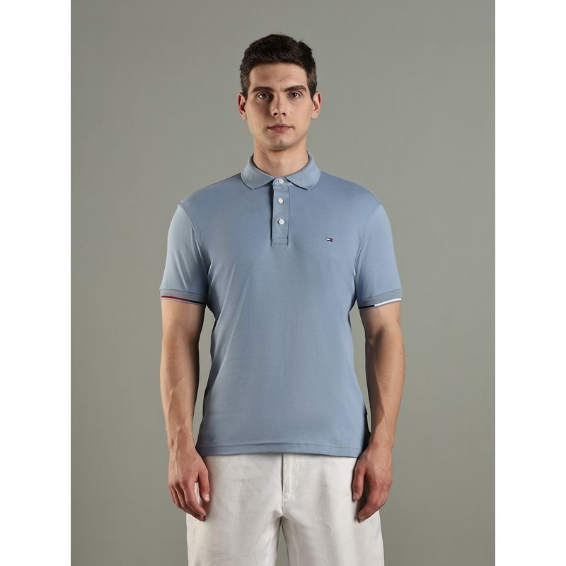 Tommy Hilfiger Solid Slim Fit Cotton Blue Polo T-Shirt (2XL)