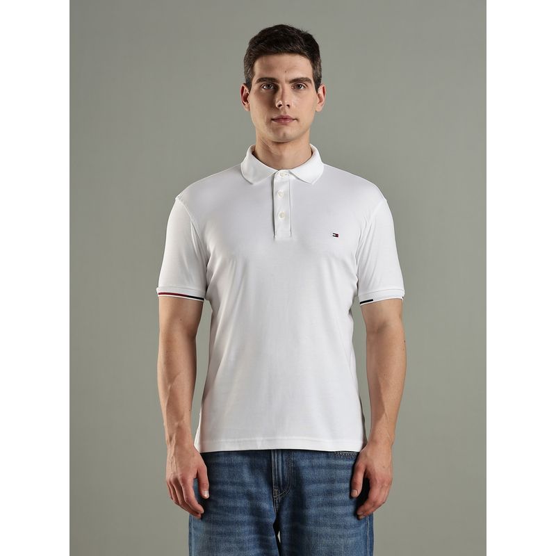 Tommy Hilfiger Solid Slim Fit Cotton White Polo T-Shirt (XS)