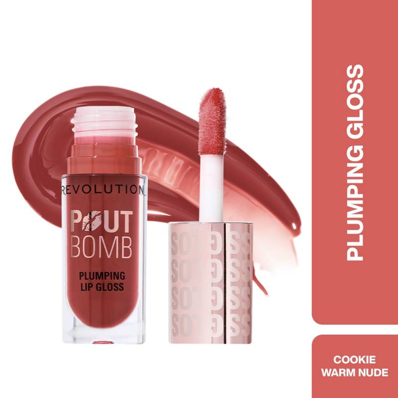Makeup Revolution Pout Bomb Plumping Gloss Cookie Deep Nude