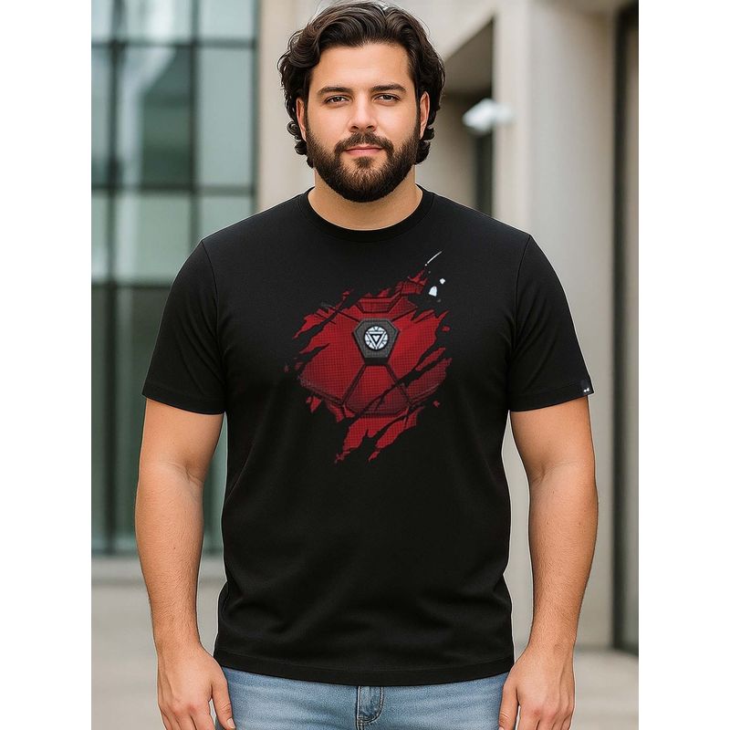 Bewakoof Official Marvel Men's Black Iron Man of War Graphic Printed Plus Size T-shirt (4XL)