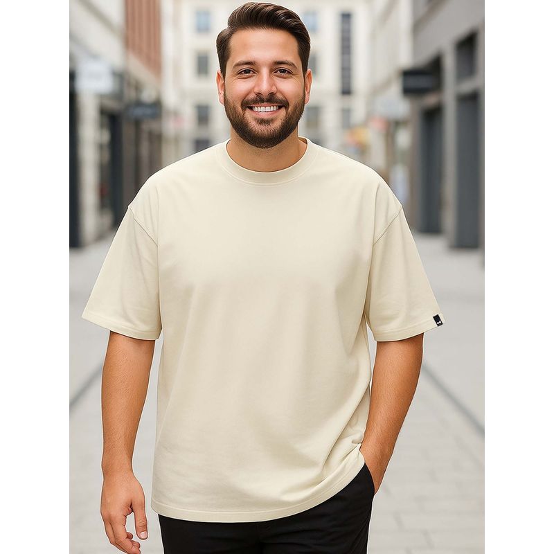 Bewakoof Heavy Duty 1.0 Men's Off White Oversized Plus Size T-shirt (3XL)