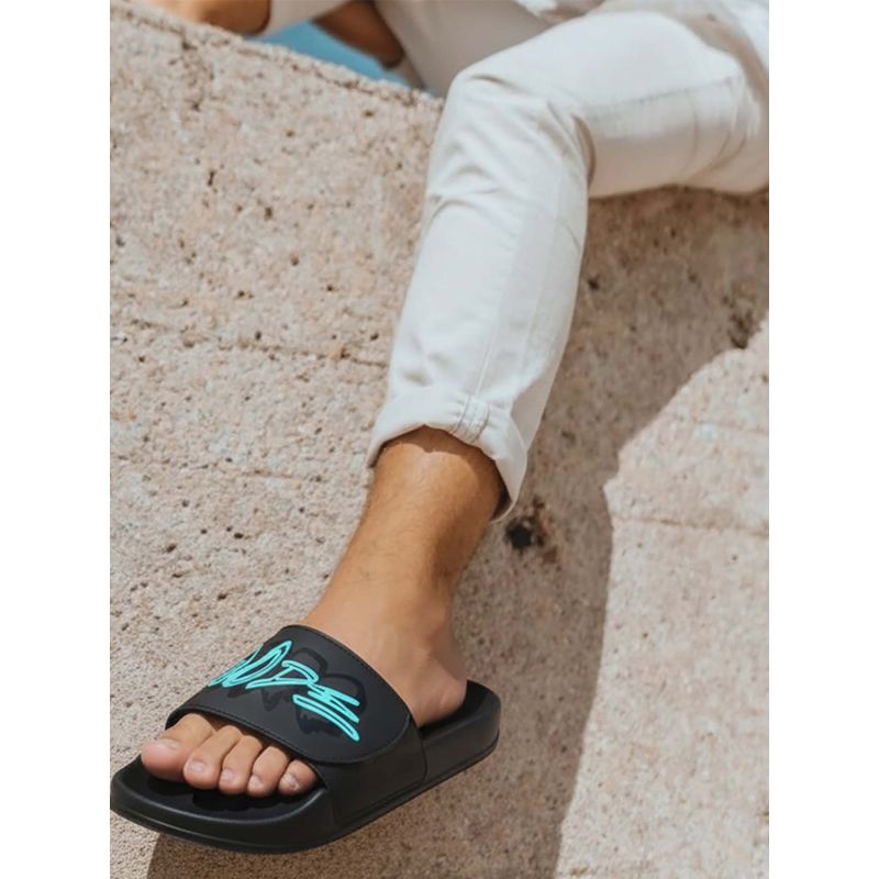 Bewakoof Men Black Blaze Mode Printed Velcro Sliders (UK 9)