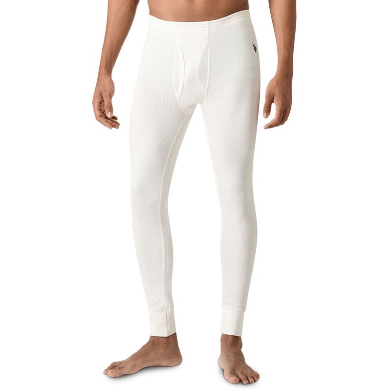 U.S. POLO ASSN. Men Ecru I753 Mid Rise Snug Fit Solid Thermal Pants (L)